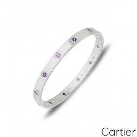 Cartier White Gold Coloured Stones Love Bracelet Size 17 B6036317
